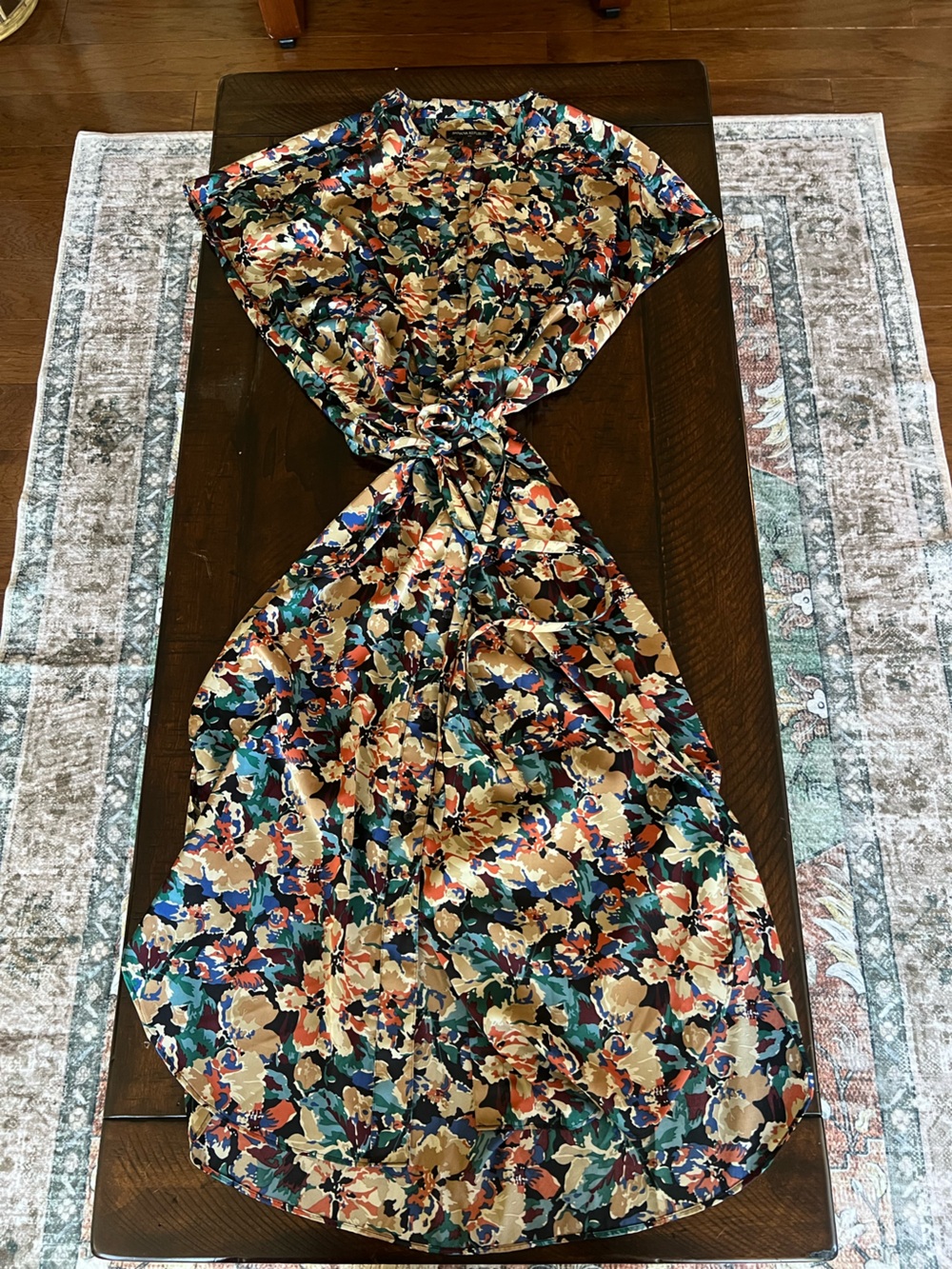 Banana Republic Floral Midi Shirt Dress L Tie Waist Fall Colors